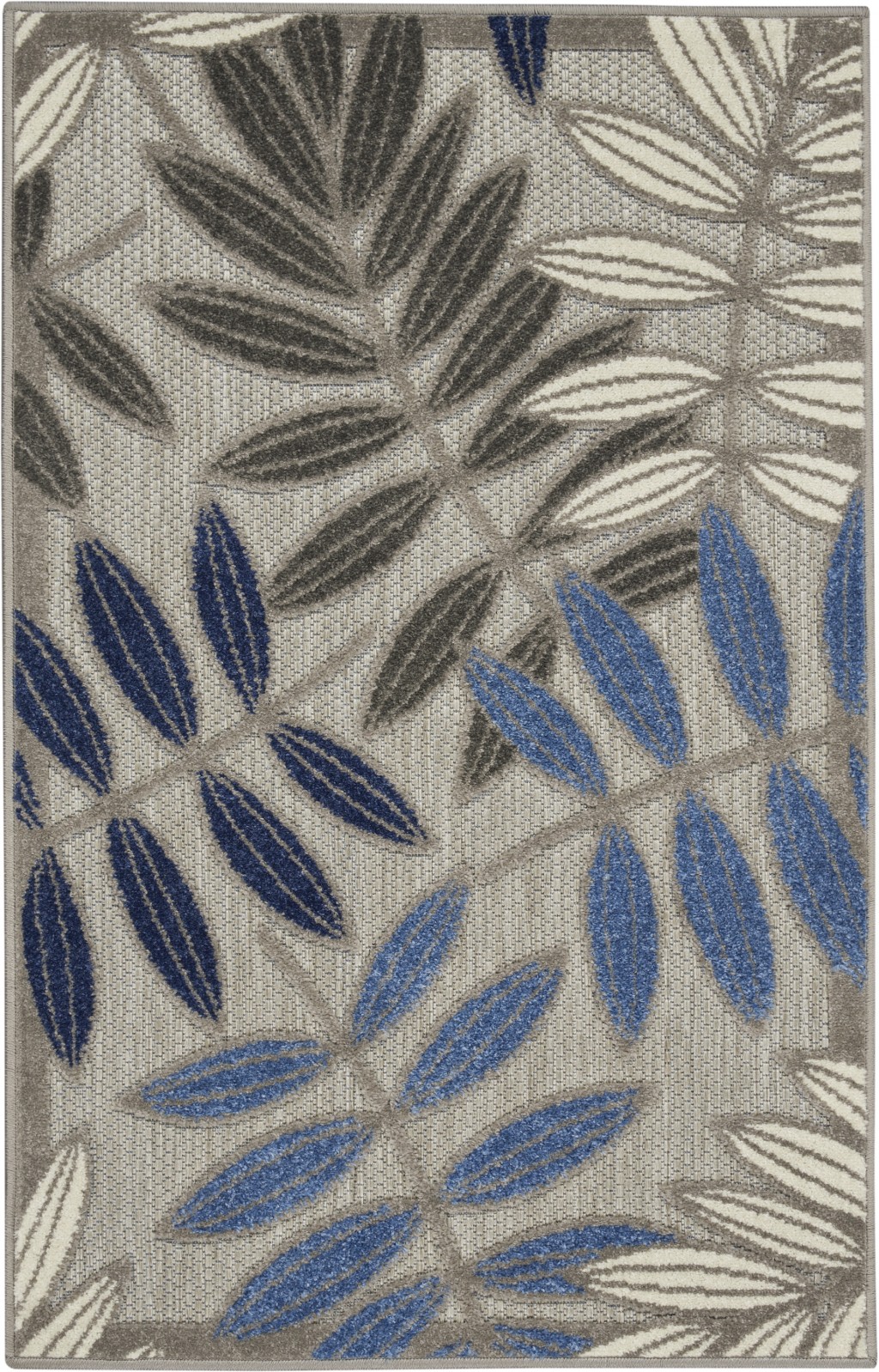 3?x 4?Gray and Blue Leaves Indoor Outdoor Area Rug