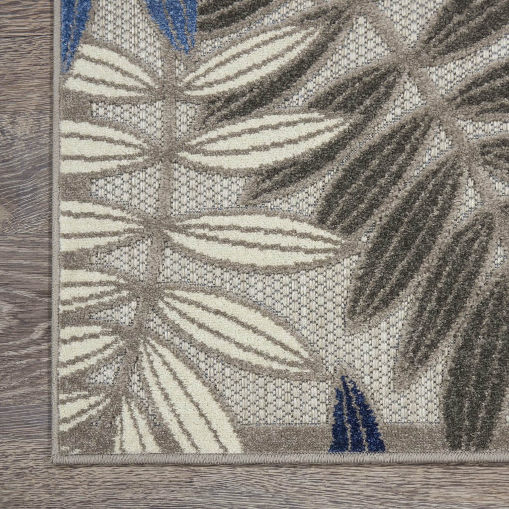 3?x 4?Gray and Blue Leaves Indoor Outdoor Area Rug - Image 2