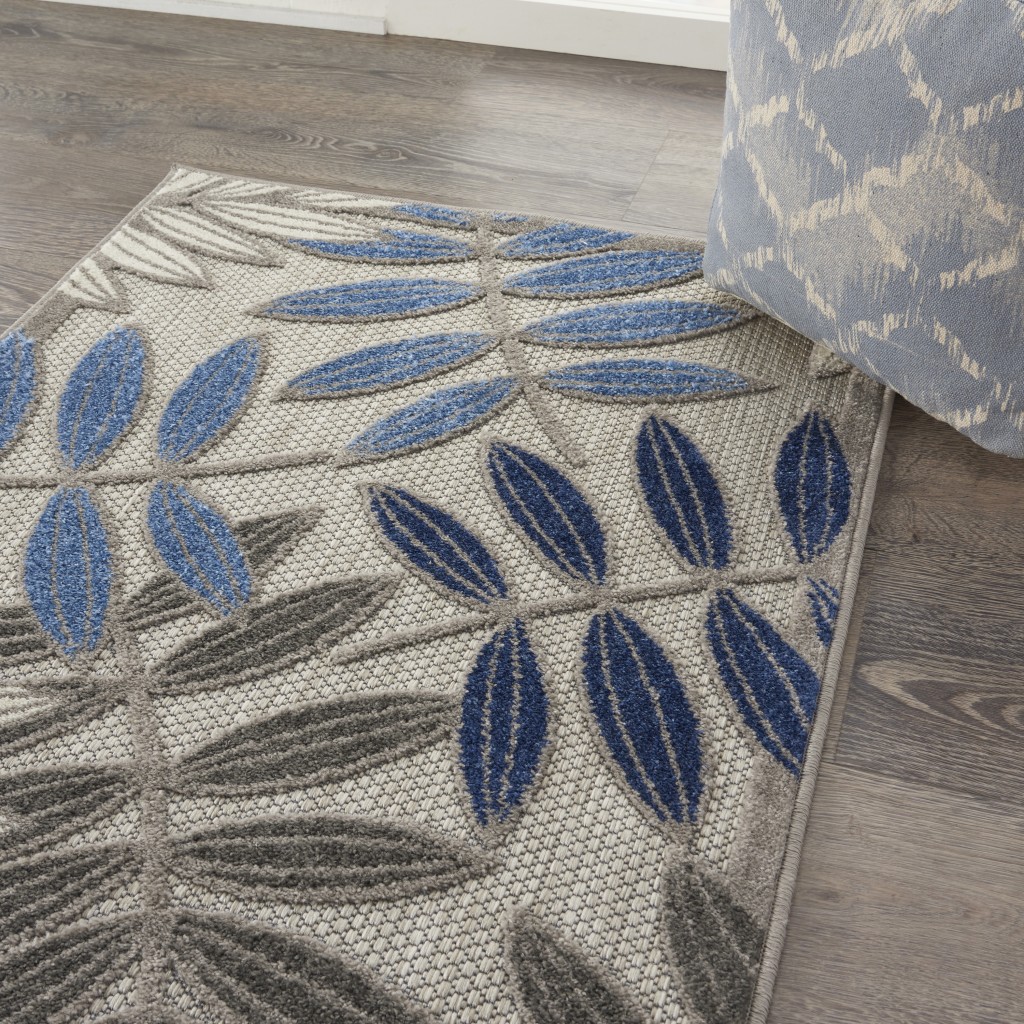 3?x 4?Gray and Blue Leaves Indoor Outdoor Area Rug - Image 5