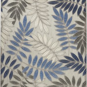 4?x 6?Gray and Blue Leaves Indoor Outdoor Area Rug