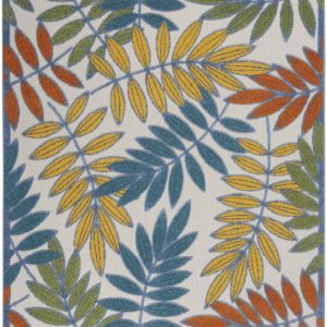 4抶 6?Ivory and Colored Leaves Indoor Outdoor Runner Rug