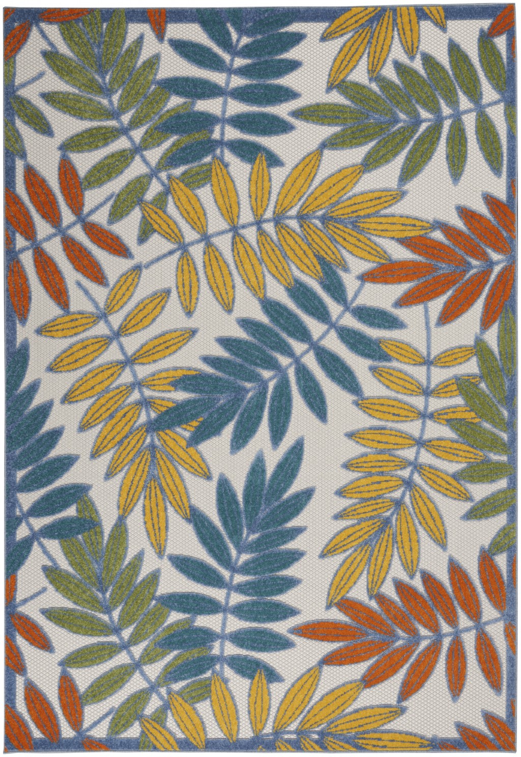 4抶 6?Ivory and Colored Leaves Indoor Outdoor Runner Rug