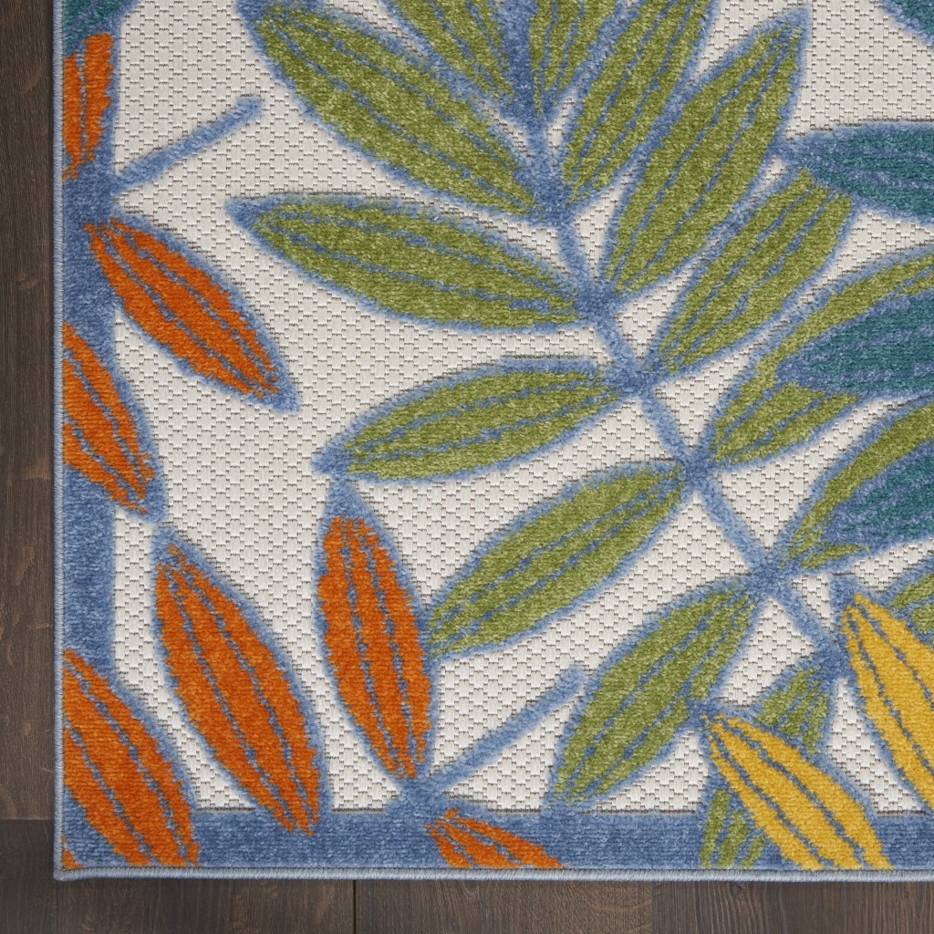 4抶 6?Ivory and Colored Leaves Indoor Outdoor Runner Rug - Image 2