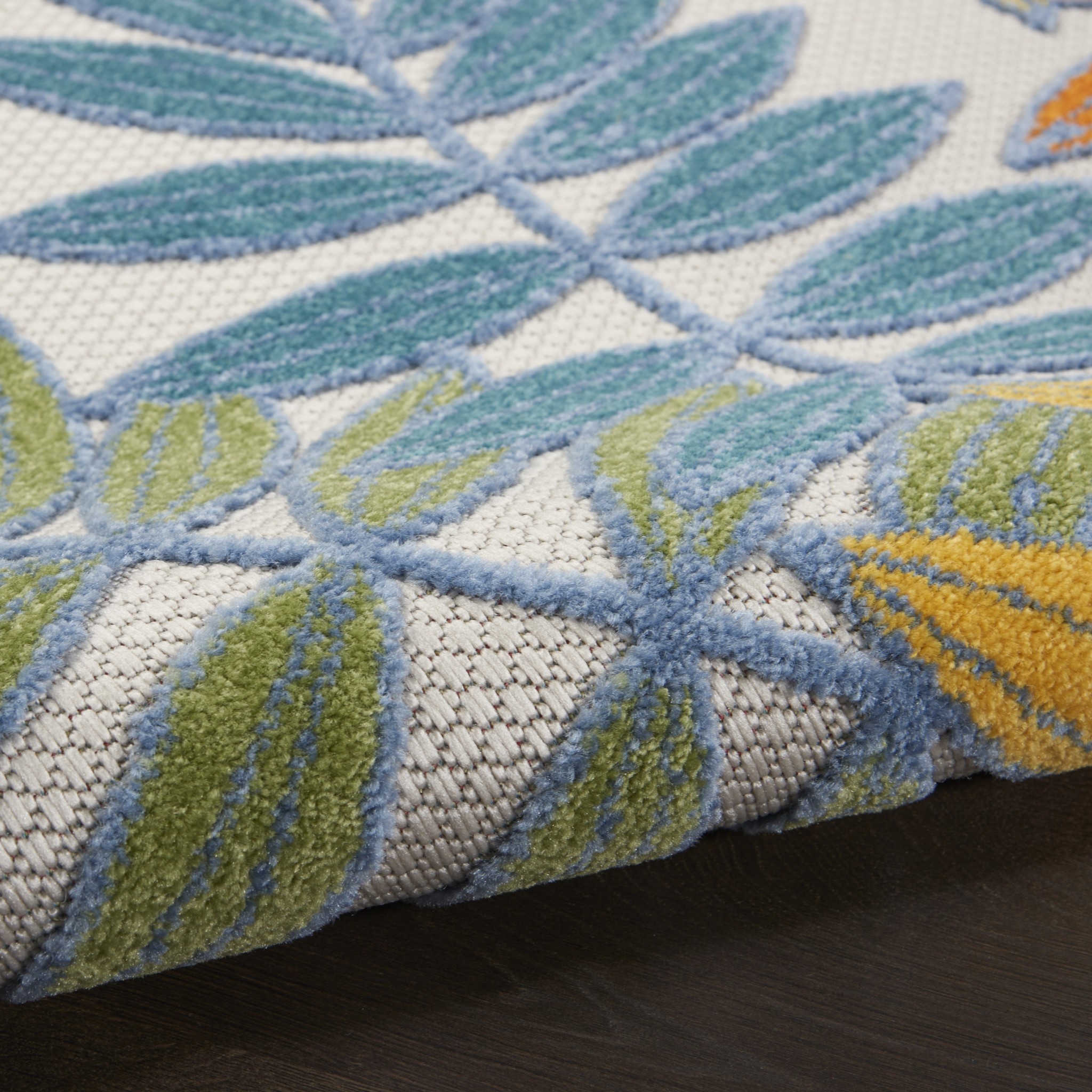 4抶 6?Ivory and Colored Leaves Indoor Outdoor Runner Rug - Image 3