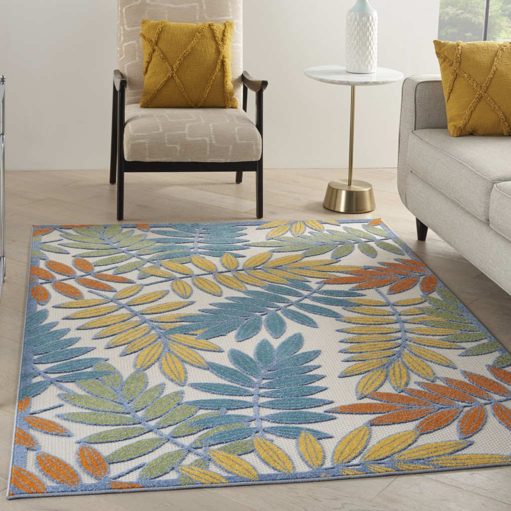 4抶 6?Ivory and Colored Leaves Indoor Outdoor Runner Rug - Image 4