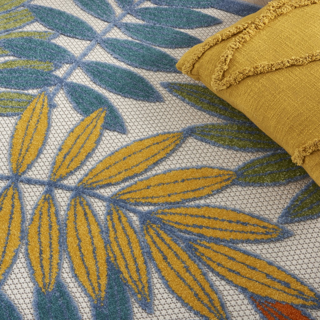 4抶 6?Ivory and Colored Leaves Indoor Outdoor Runner Rug - Image 5