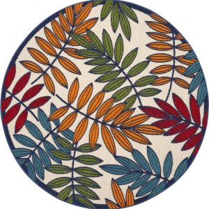 5?Round Multicolored Leaves Indoor Outdoor Area Rug