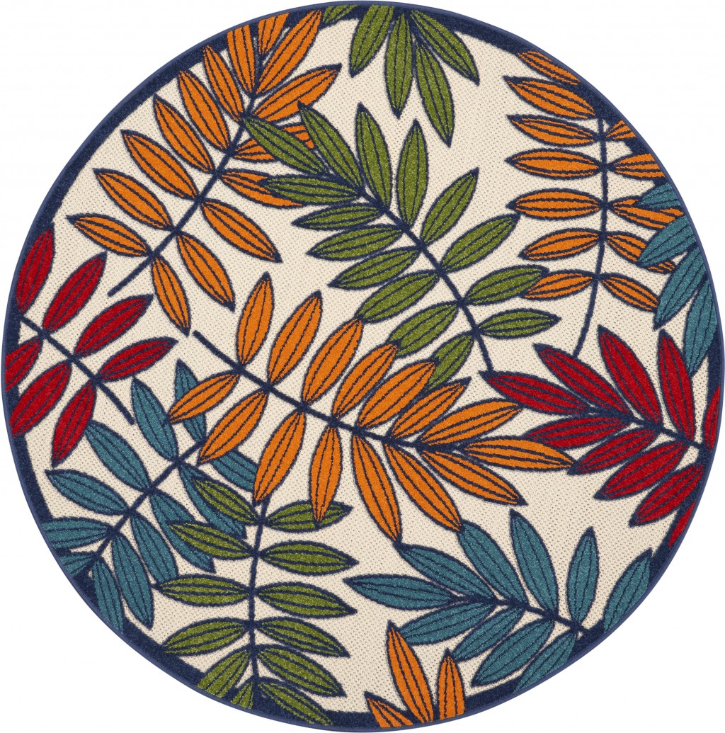 5?Round Multicolored Leaves Indoor Outdoor Area Rug