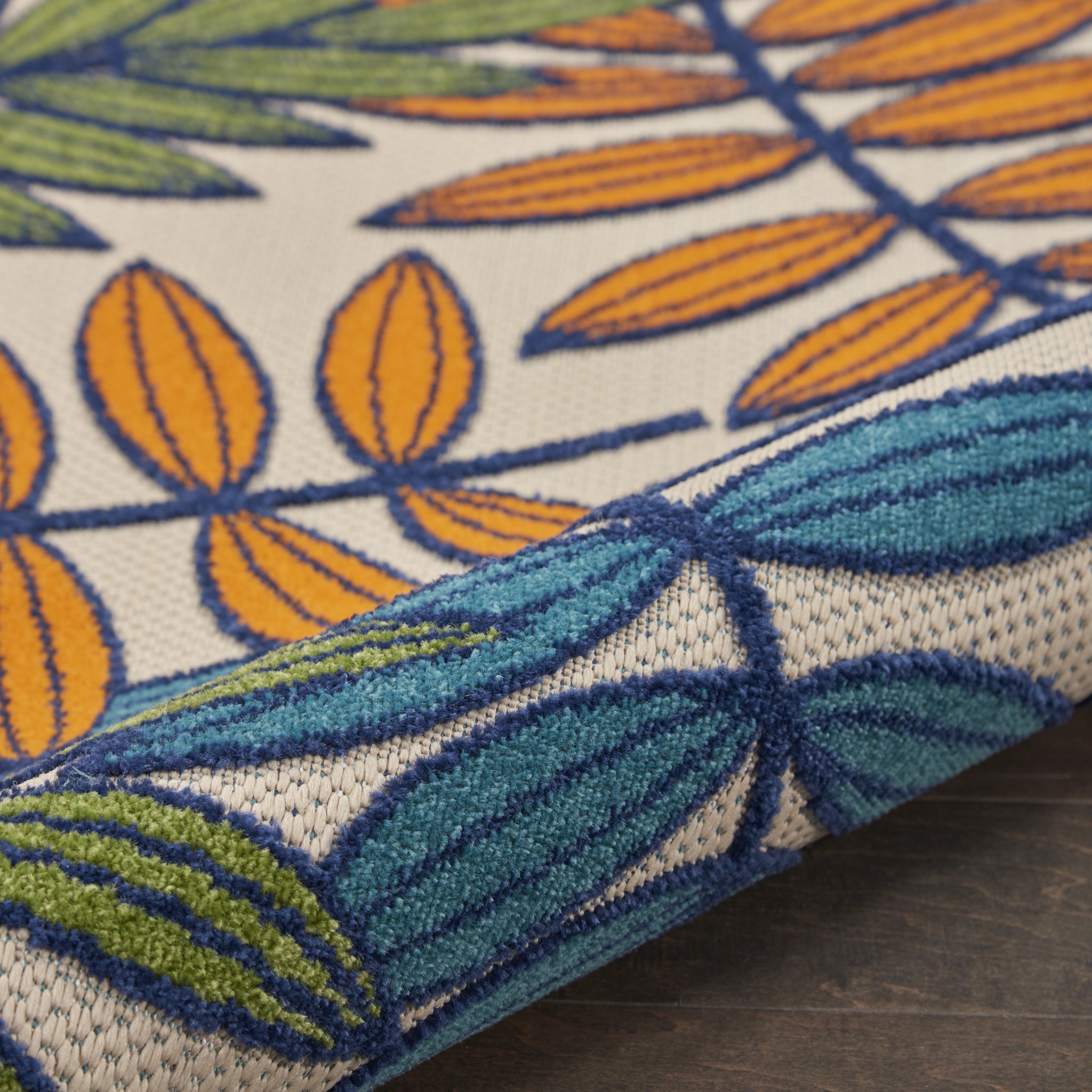 5?Round Multicolored Leaves Indoor Outdoor Area Rug - Image 3