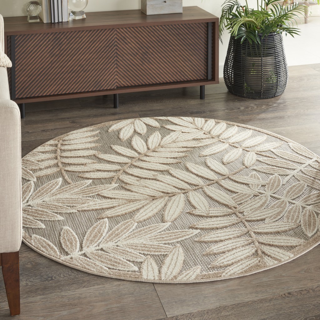 4?Round Natural Leaves Indoor Outdoor Area Rug - Image 4