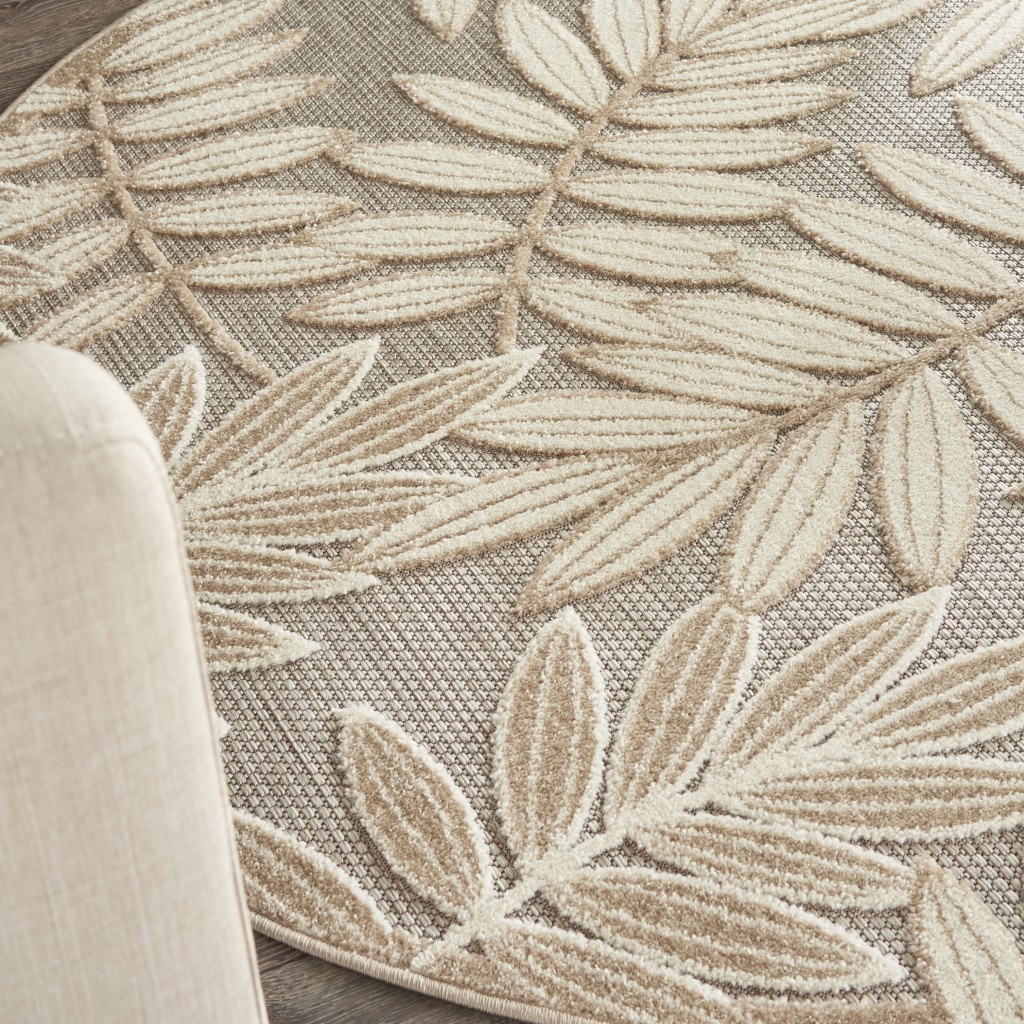4?Round Natural Leaves Indoor Outdoor Area Rug - Image 5