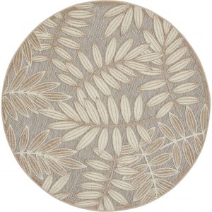 5?Round Natural Leaves Indoor Outdoor Area Rug