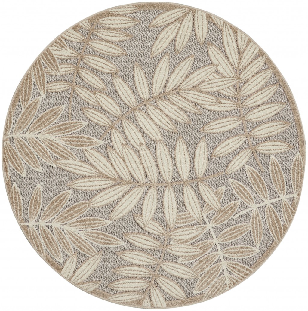 5?Round Natural Leaves Indoor Outdoor Area Rug