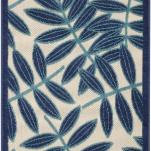 3?x 4?Navy and Beige Leaves Indoor Outdoor Area Rug