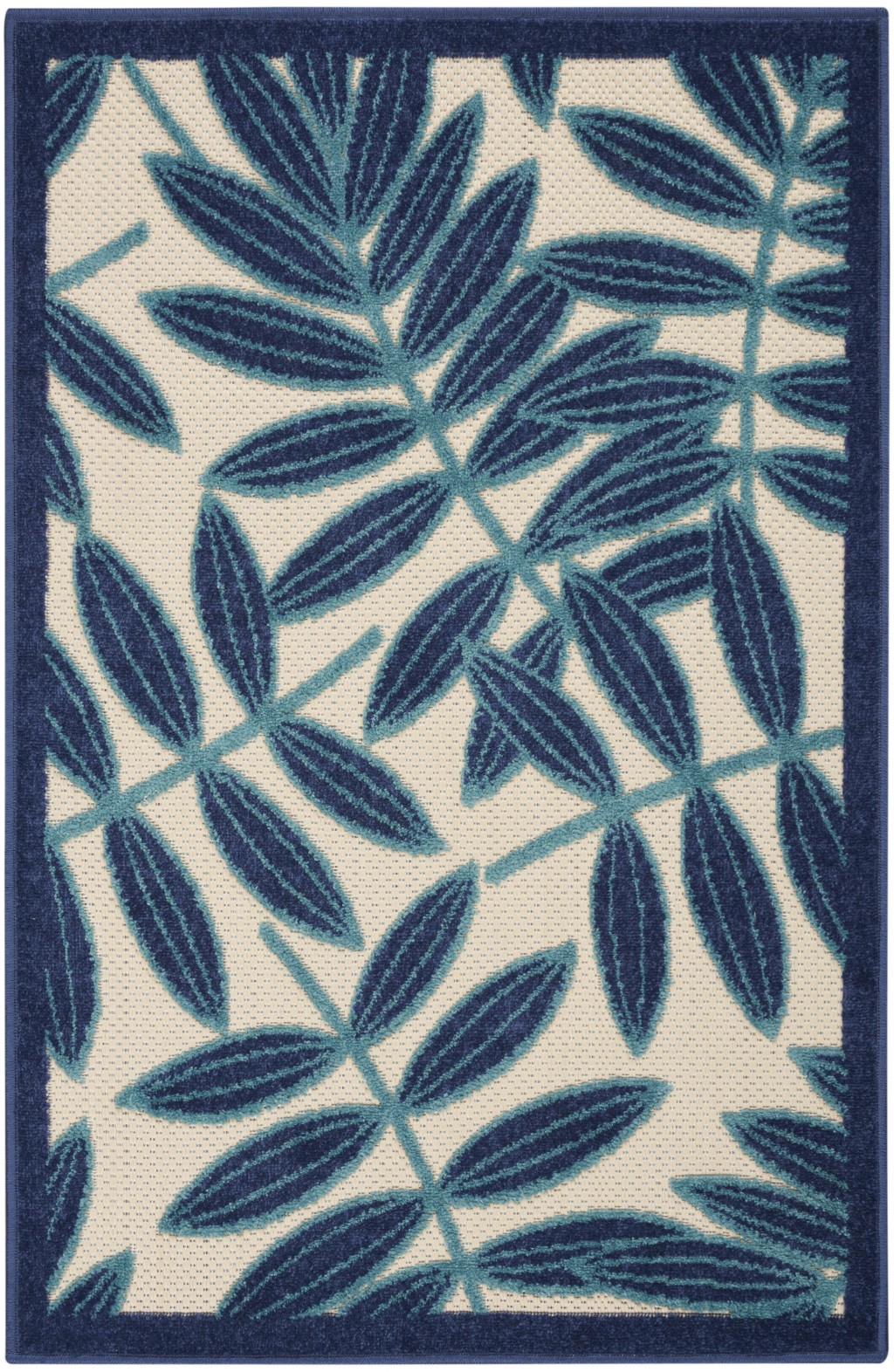 3?x 4?Navy and Beige Leaves Indoor Outdoor Area Rug