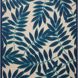 5?x 8?Navy and Beige Leaves Indoor Outdoor Area Rug