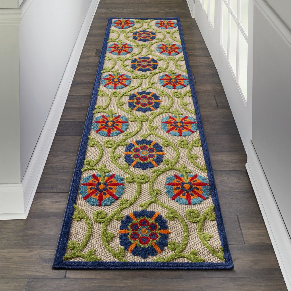 2?x 8?Blue Vines Indoor Outdoor Runner Rug - Image 4