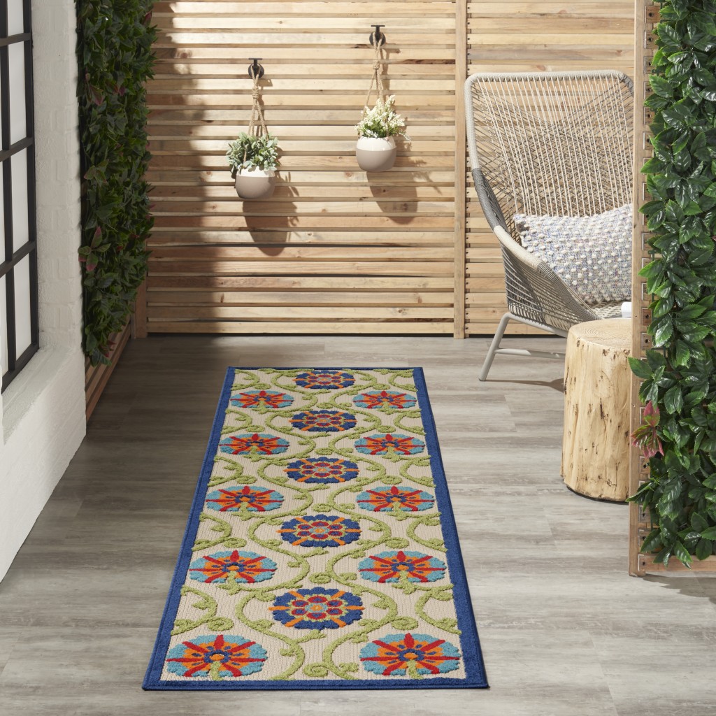 2?x 8?Blue Vines Indoor Outdoor Runner Rug - Image 5
