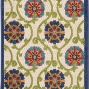 3?x 4?Blue Floral Vines Indoor Outdoor Area Rug