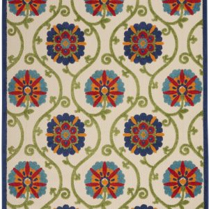 4?x 6?Blue Floral Vines Indoor Outdoor Area Rug