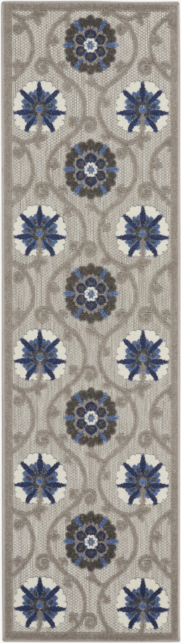 2?x 8?Gray and Blue Indoor Outdoor Runner Rug