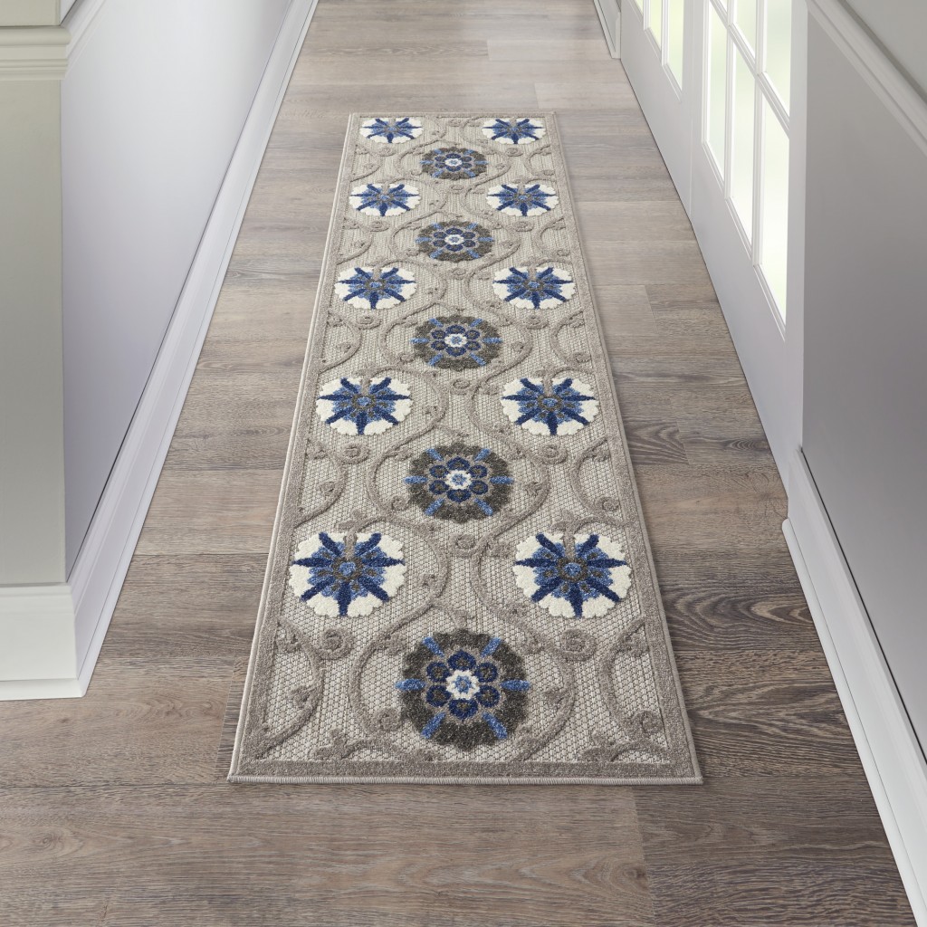 2?x 8?Gray and Blue Indoor Outdoor Runner Rug - Image 4