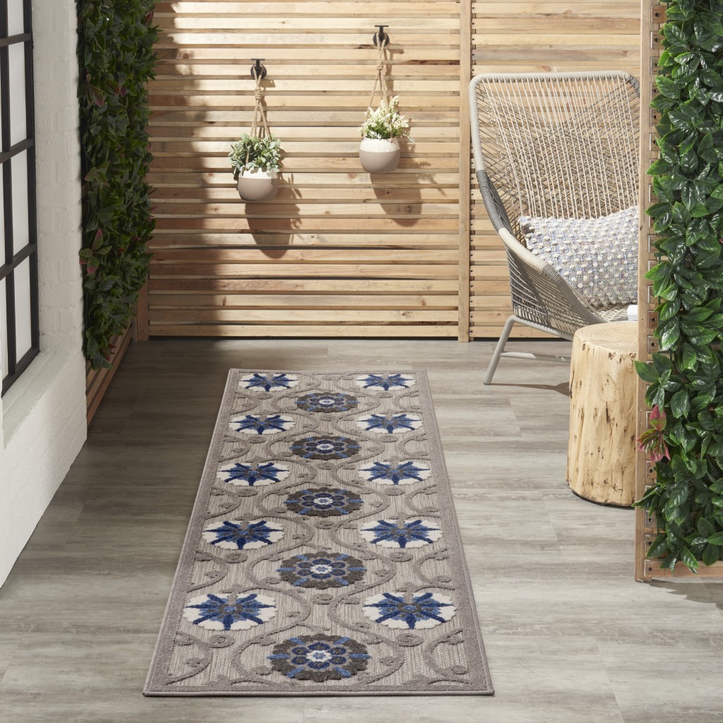 2?x 8?Gray and Blue Indoor Outdoor Runner Rug - Image 5
