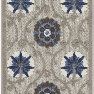 2?x 10?Gray and Blue Indoor Outdoor Runner Rug