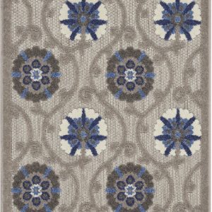 3?x 4?Gray and Blue Indoor Outdoor Area Rug