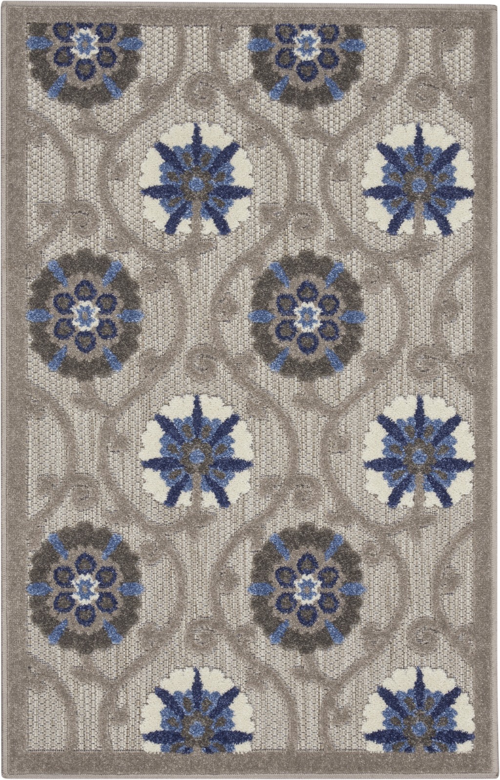 3?x 4?Gray and Blue Indoor Outdoor Area Rug