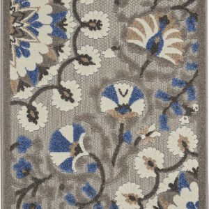 3?x 4?Gray and Blue Vines Indoor Outdoor Area Rug