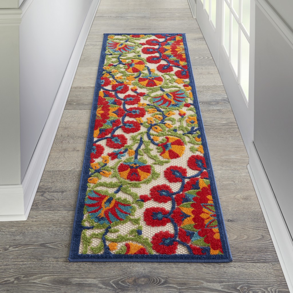 2?x 6' Red and Multicolor Indoor Outdoor Runner Rug - Image 4
