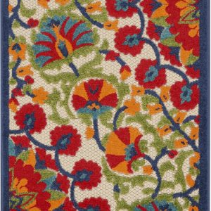 2?x 8' Red and Multicolor Indoor Outdoor Runner Rug