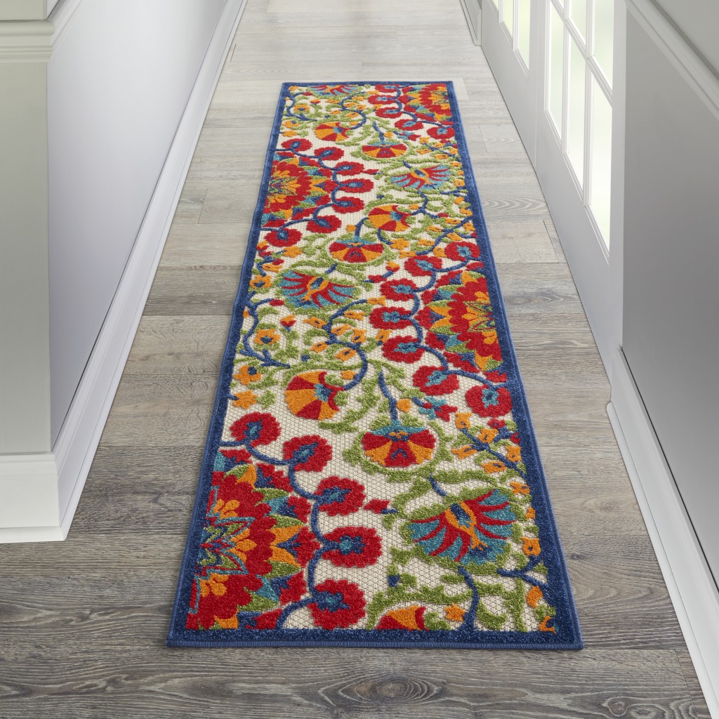 2?x 8' Red and Multicolor Indoor Outdoor Runner Rug - Image 4