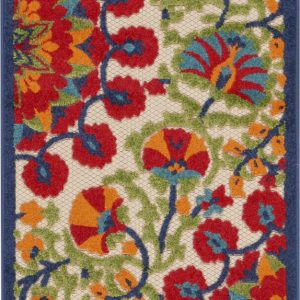 2?x 12' Red and Multicolor Indoor Outdoor Runner Rug