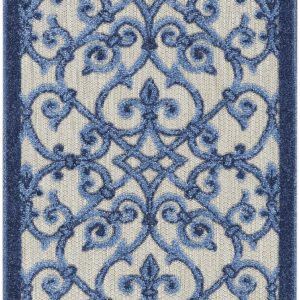 2?x 6?Gray and Blue Indoor Outdoor Runner Rug