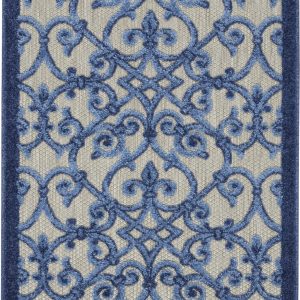3?x 4?Gray and Blue Indoor Outdoor Area Rug