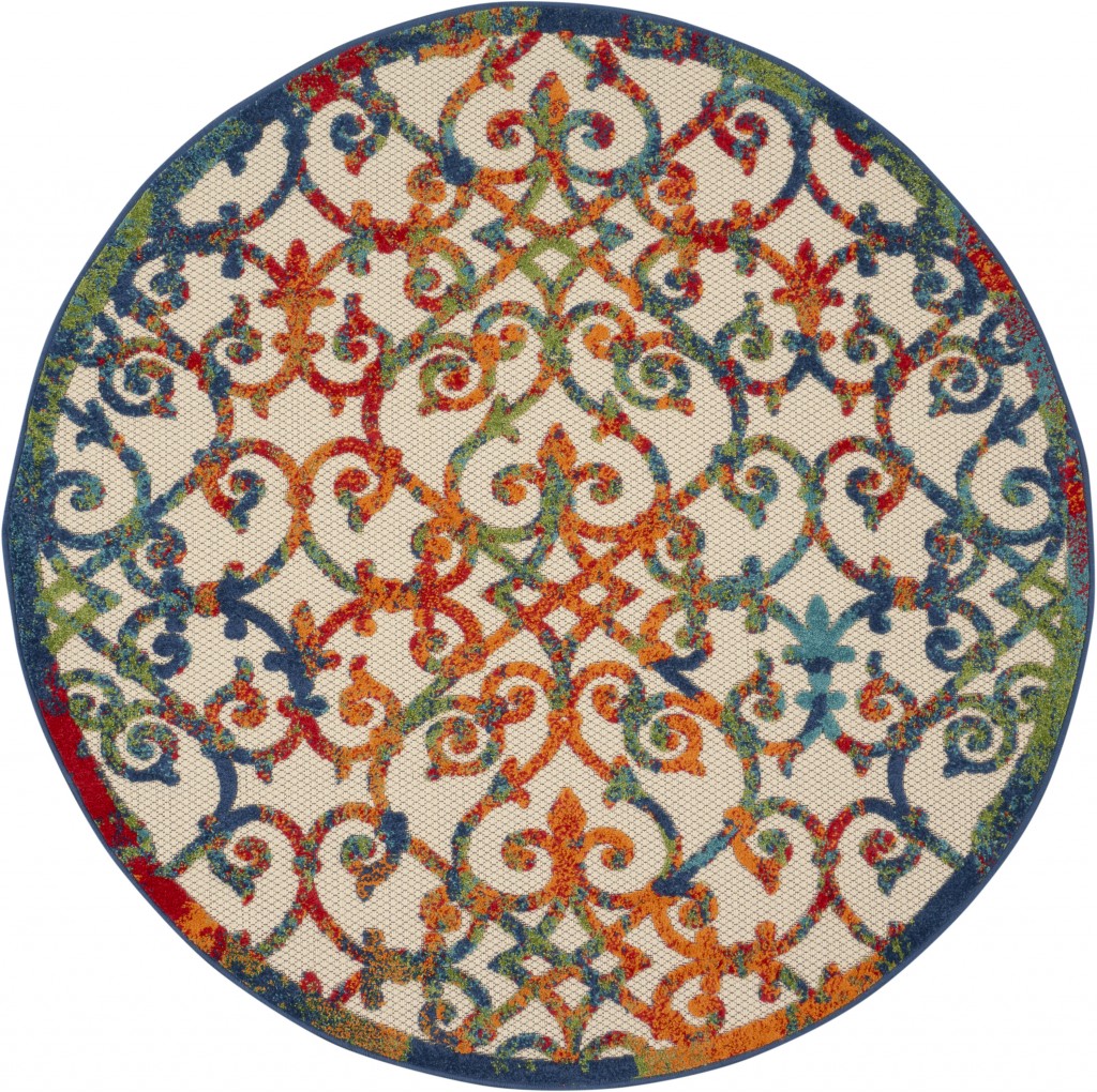 5?Round Rainbow Colored Indoor Outdoor Area Rug