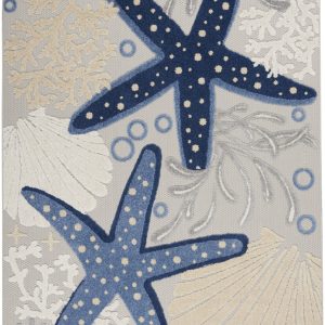 5?x 8' Blue and Gray Indoor Outdoor Area Rug