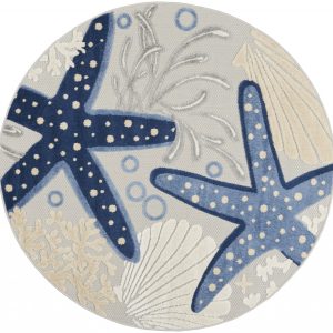 5?Round Blue and Gray Indoor Outdoor Area Rug