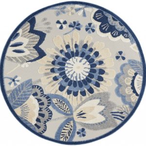 4?Round Blue and Gray Indoor Outdoor Area Rug