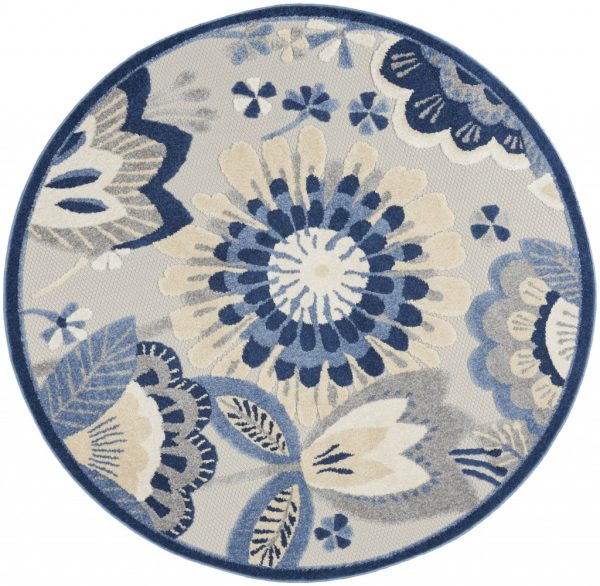 4?Round Blue and Gray Indoor Outdoor Area Rug