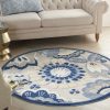 4?Round Blue and Gray Indoor Outdoor Area Rug - Image 2
