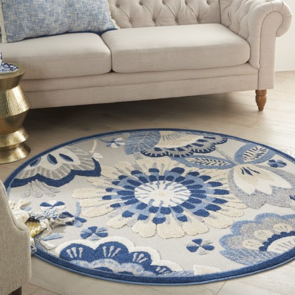 4?Round Blue and Gray Indoor Outdoor Area Rug - Image 2