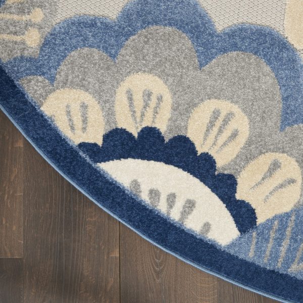 4?Round Blue and Gray Indoor Outdoor Area Rug - Image 4