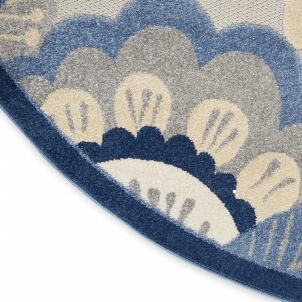 4?Round Blue and Gray Indoor Outdoor Area Rug - Image 5