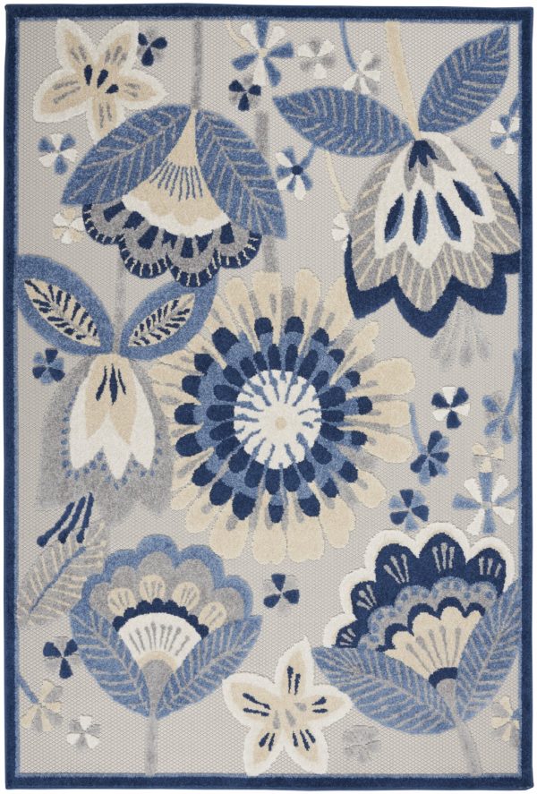 5?x 7' Blue and Gray Indoor Outdoor Area Rug