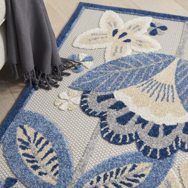 5?x 7' Blue and Gray Indoor Outdoor Area Rug - Image 4