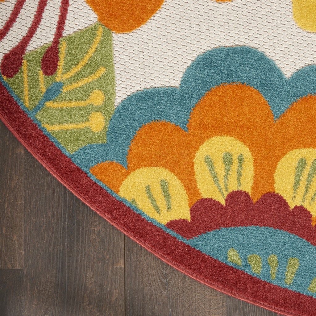 4?Round Yellow and Ivory Indoor Outdoor Area Rug - Image 3