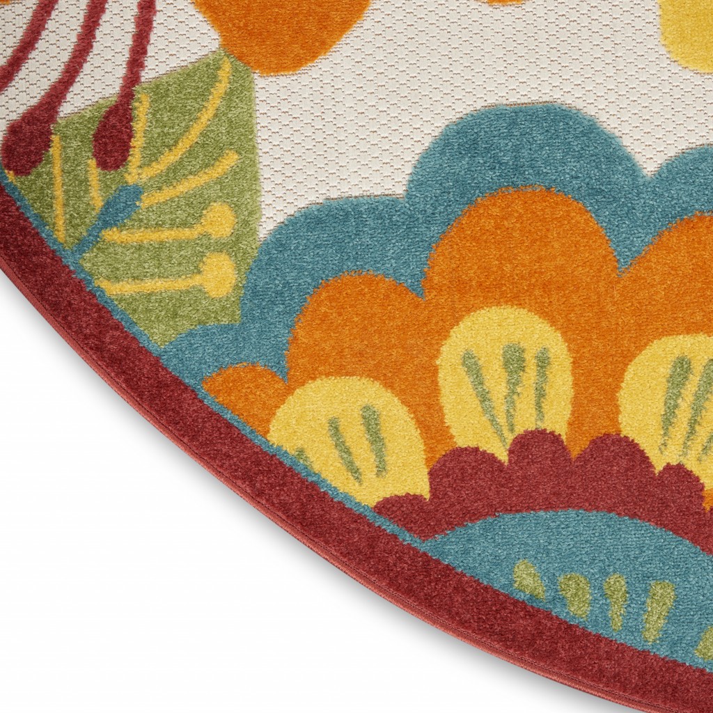 4?Round Yellow and Ivory Indoor Outdoor Area Rug - Image 4